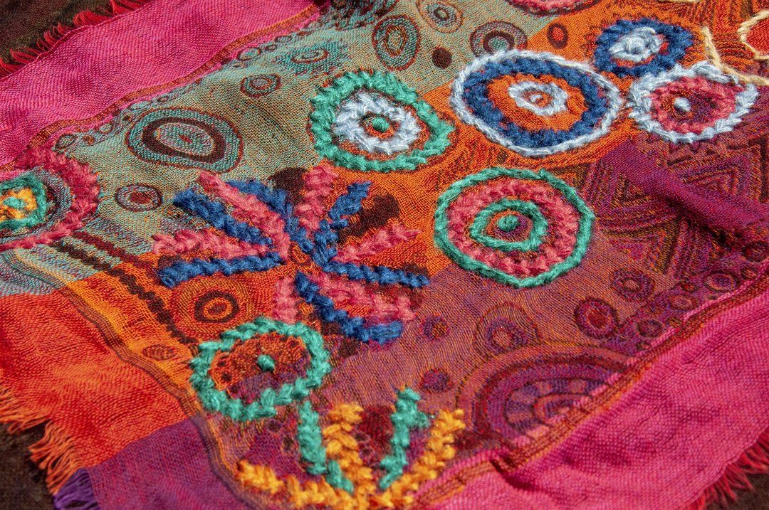 喀什米尔Cashmere/水煮羊毛披肩/针织围巾/刺绣围巾/羊绒披巾-花 - 围巾/披肩 - 羊毛 多色