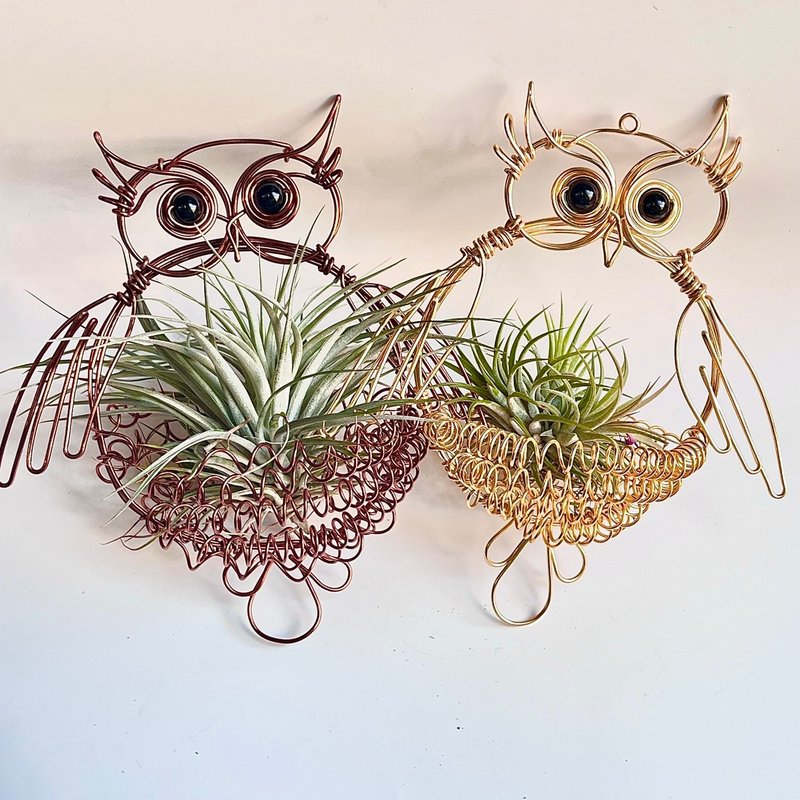 猫头鹰 空凤架 铝线装饰品 花架 (不含空气凤梨) 欢迎批发零售 - 植栽/盆栽 - 铝合金 多色