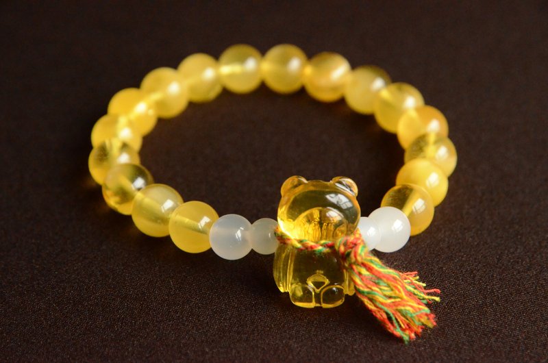 【暖暖】天然优质琥珀金绞蜜手工雕刻金珀可爱小熊手串 - 手链/手环 - 宝石 