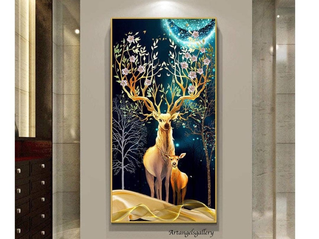 天使画廊/ 福鹿双至/高级晶磁画/装饰画/挂画/壁画/海报 - 海报/装饰画/版画 - 防水材质 蓝色