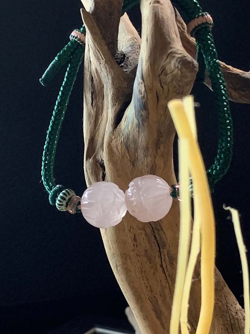 芙蕖系列-粉晶莲花珠墨绿可调节手工手绳 - 手链/手环 - 水晶 粉红色