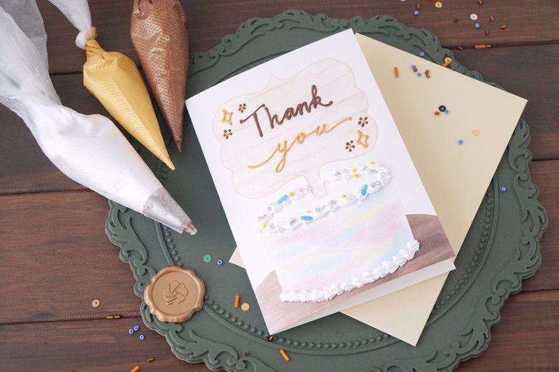 定制奶油黏土挤字手工贺卡 水彩蛋糕款 - 卡片/明信片 - 纸 多色