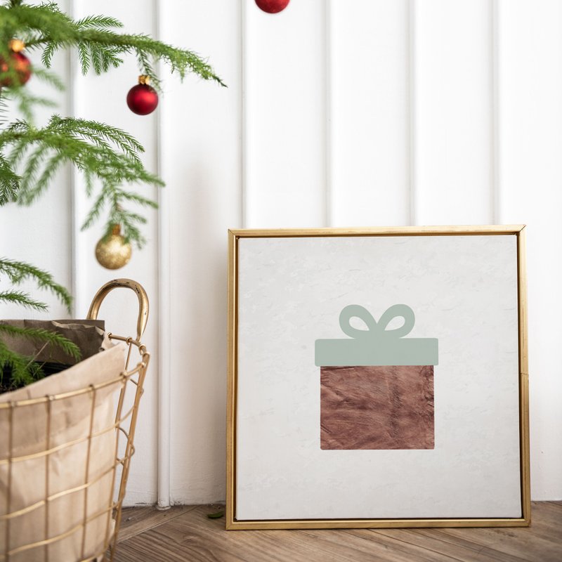 初冬献礼－小礼包 - 圣诞闪亮小礼物挂画/客厅布置/可雷雕画框 - 海报/装饰画/版画 - 棉．麻 金色