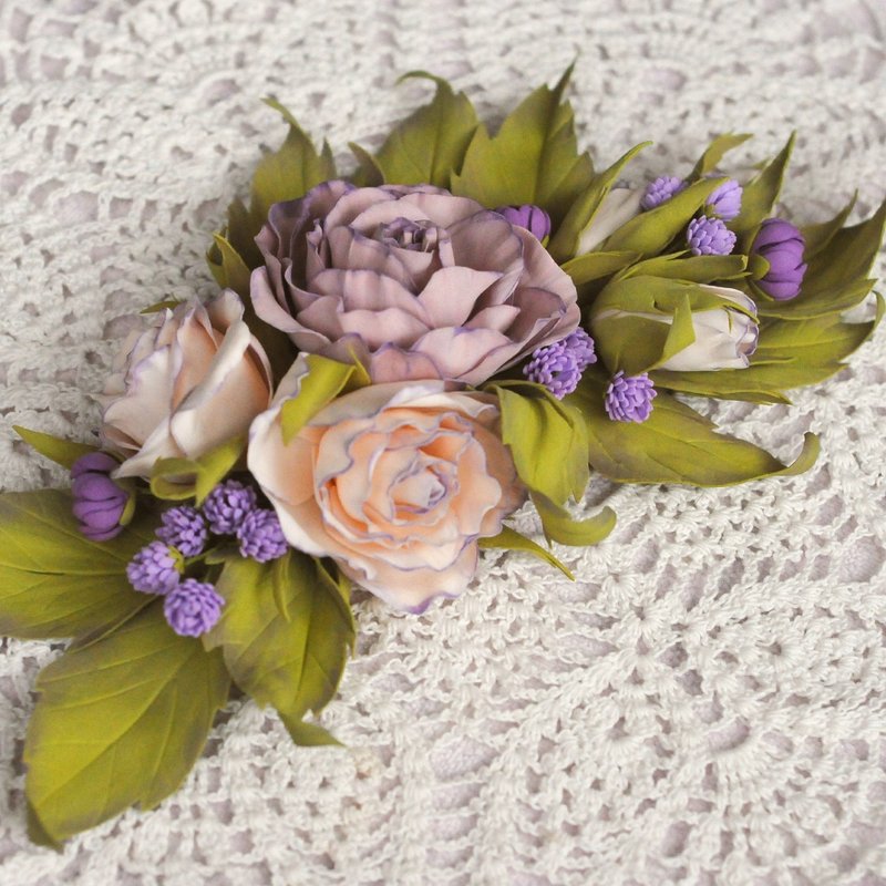 Handmade rose flowers brooch, Corsage brooch floral, Colorful pin brooch, 胸針花卉 - 耳环/耳夹 - 其他材质 多色