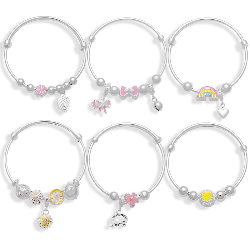 【童乐绘金饰】儿童纯银手镯手环 6选1 许愿童心 (弥月银饰 足银) - 满月礼盒 - 纯银 银色