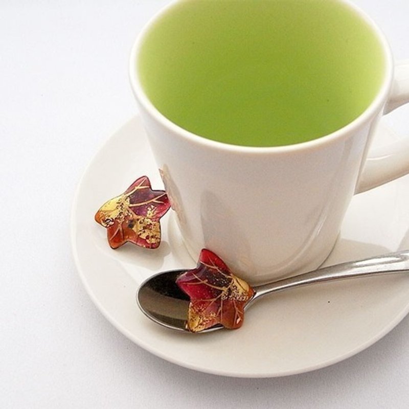 枫木景泰蓝耳夹 - 耳环/耳夹 - 其他金属 红色