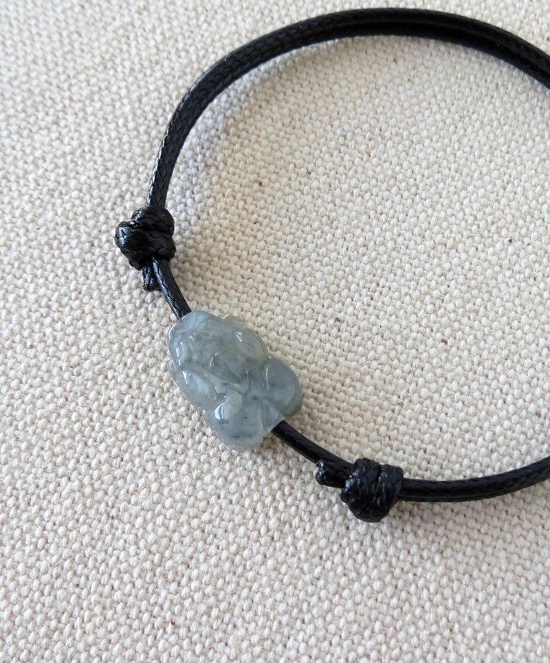 【幸运貔貅】冰乌鸡翡翠韩国蜡线手链*PS06*招财、辟邪、防小人 - 手链/手环 - 宝石 灰色