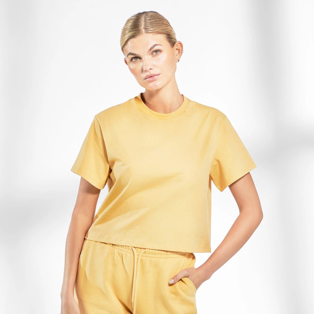 Crop Tee by Biderman 有机棉女用短身圆领T - 米黄 - 女装 T 恤 - 棉 黄色