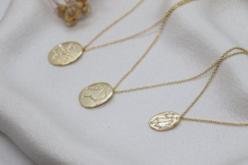 星座造型项链，不规则造型椭圆坠饰，十二星座 - 项链 - 铜/黄铜 金色