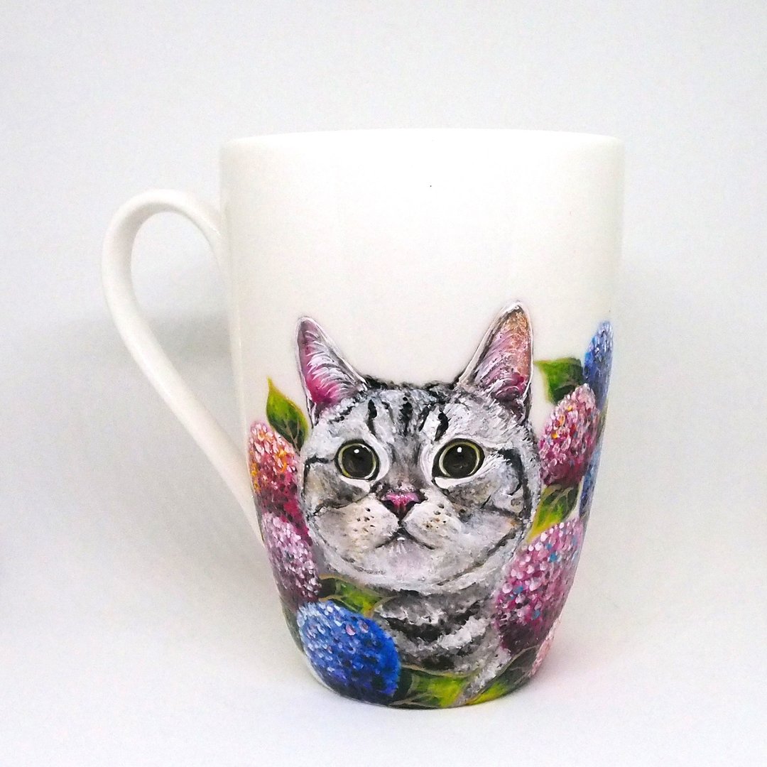 马克杯系列－绣球花猫猫 - 咖啡杯/马克杯 - 瓷 