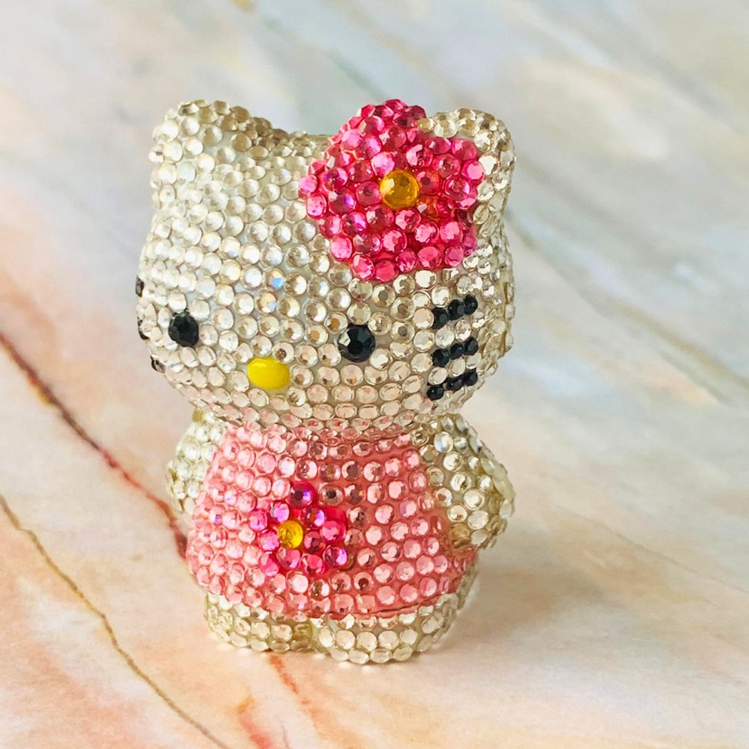 日本 水晶公仔 粉色经典Hello Kitty 手工黏 收藏古董 施华洛世奇 - 摆饰 - 水晶 粉红色
