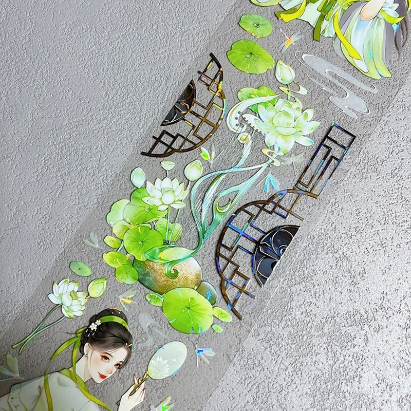 OKMT新七天中国风流麻咕卡贴纸PET手帐和纸胶带 玉楼芳菲共诗词 - 纸胶带 - 塑料 多色