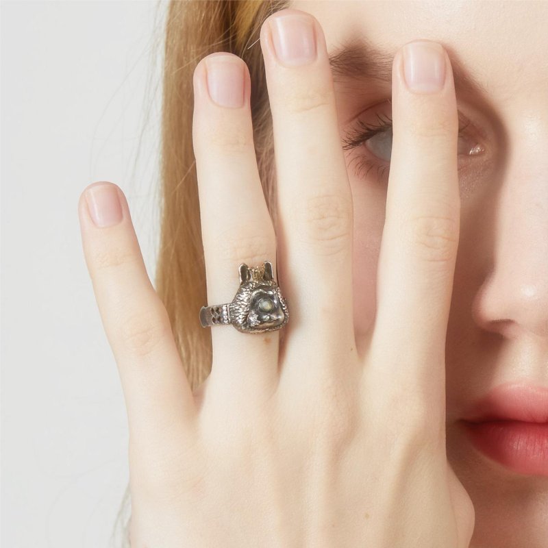 幻物兔王子纯银宝石可调节戒指 - 戒指 - 纯银 