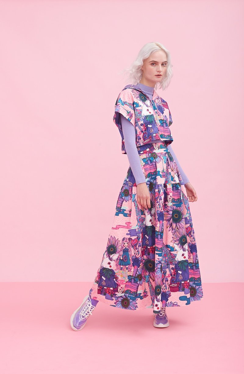 兔子图案半截长裙 - 裙子 - 聚酯纤维 粉红色