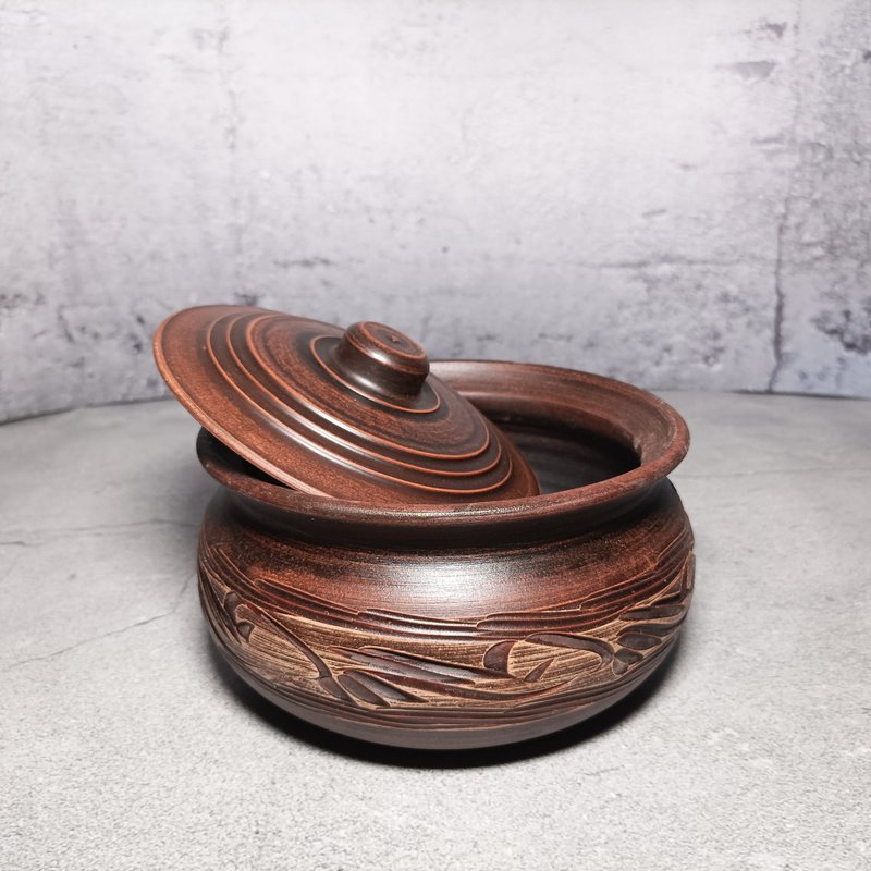 陶瓷烹饪锅1500毫升砂锅与盖子手工制作的红粘土 - 锅具/烤盘 - 粘土 