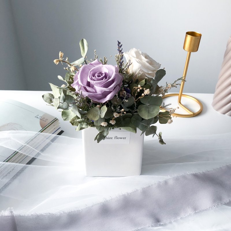 薰衣草 玫瑰 干燥 永生 桌花 情人节礼物 情人节花束 生日礼物 - 干燥花/捧花 - 植物．花 紫色