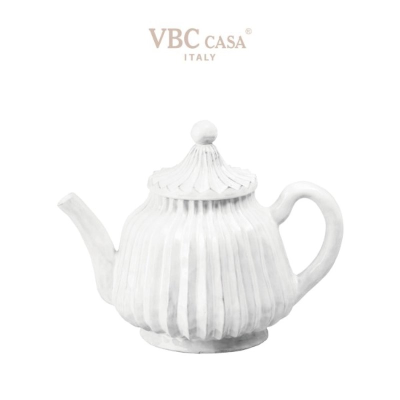 意大利VBC casa纯白色条纹系列 850ml花茶壶(28.7盎司) - 茶具/茶杯 - 陶 白色