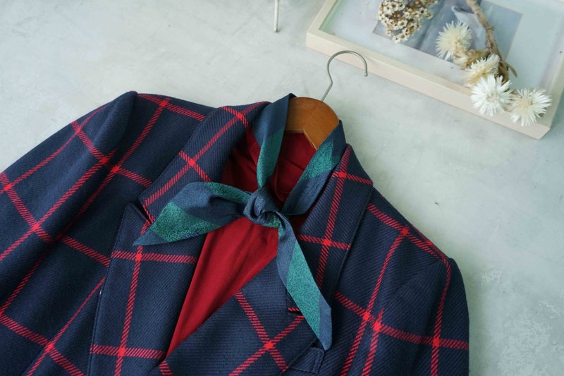 古董领带改造手打领巾-学院风绿-领巾发箍组 - 领结/领巾 - 丝．绢 绿色