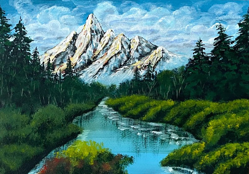 Solar mountains. Mountain landscape. Painting Gouache - 墙贴/壁贴 - 纸 