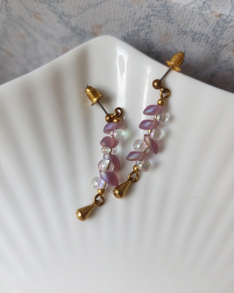 果实水滴短耳环 / 紫与气泡 - 耳环/耳夹 - 铜/黄铜 紫色