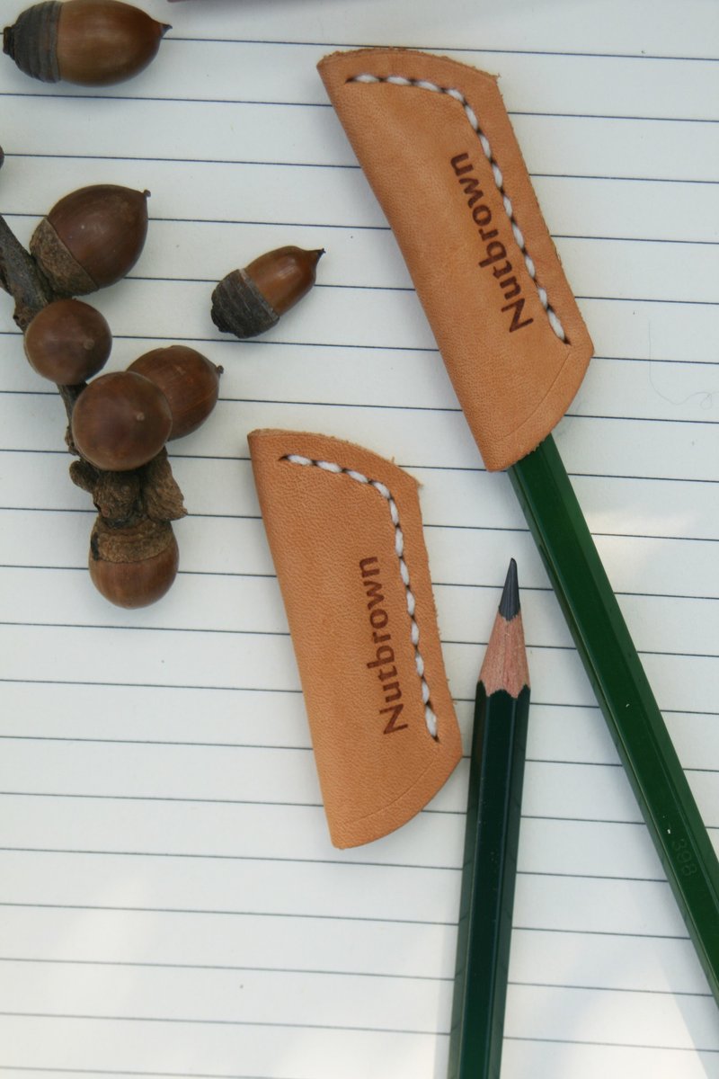 手工真皮-笔套/两枚一组 - 铅笔盒/笔袋 - 真皮 咖啡色