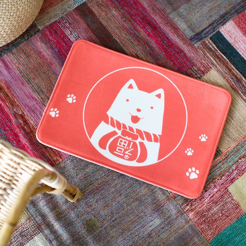 旺福柴犬新年地垫 原创设计插画日式浴室门口床前脚踏垫地毯 - 地垫/地毯 - 棉．麻 红色