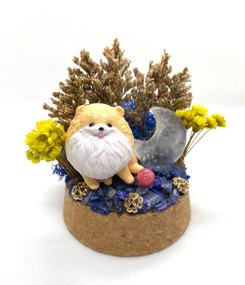 博美狗与白水晶月亮/红纹石-水晶公仔干燥花摆设 - 摆饰 - 水晶 