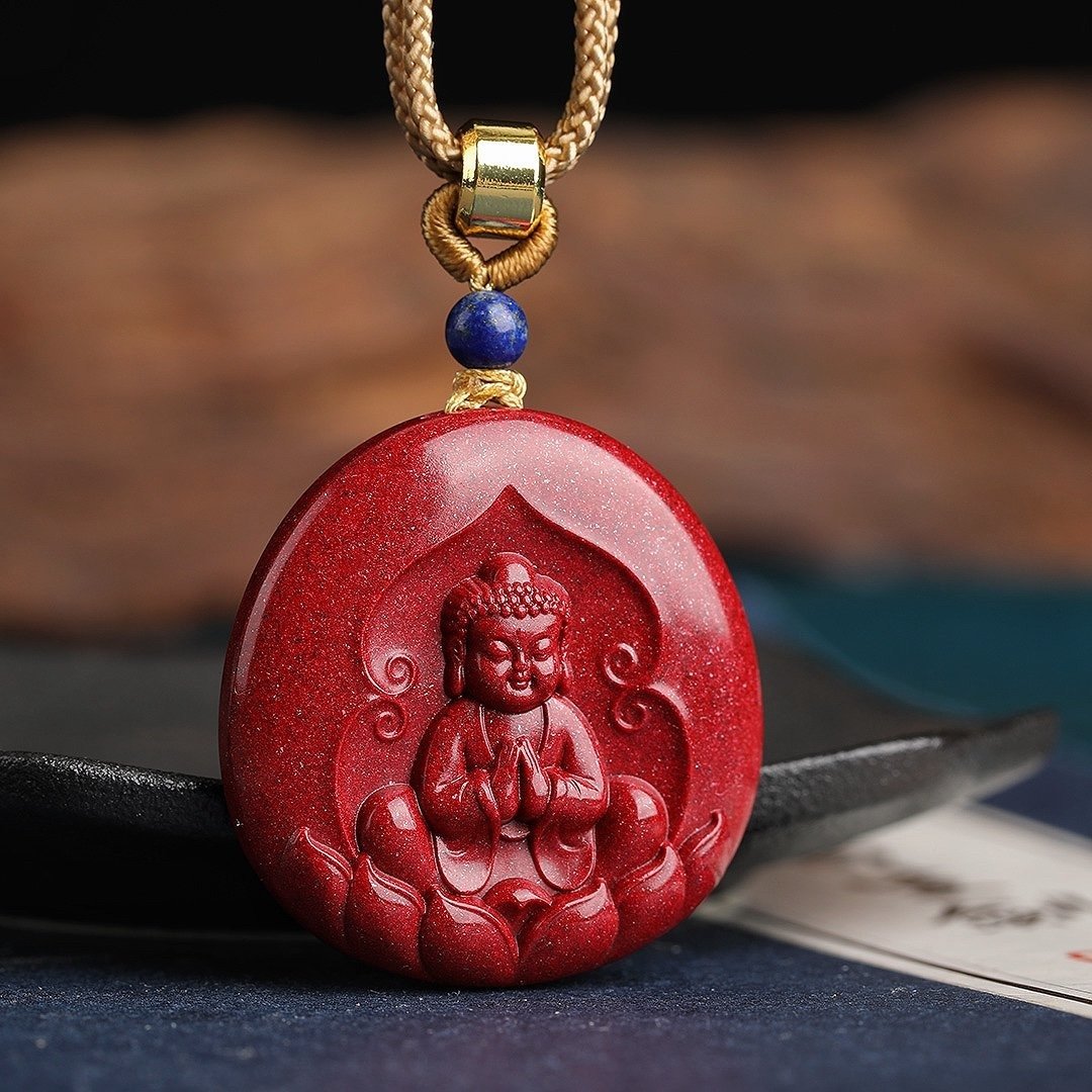天然原矿朱砂精品紫金砂 宝宝佛 吊坠 朱砂含量高达95%以上 - 项链 - 宝石 