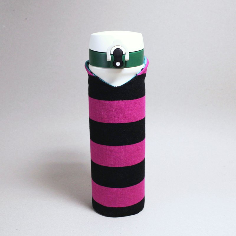 a'doubao-随身瓶套 保温瓶套 水壶套 - 桃红x黑条纹 - 随行杯提袋/水壶袋 - 棉．麻 黑色