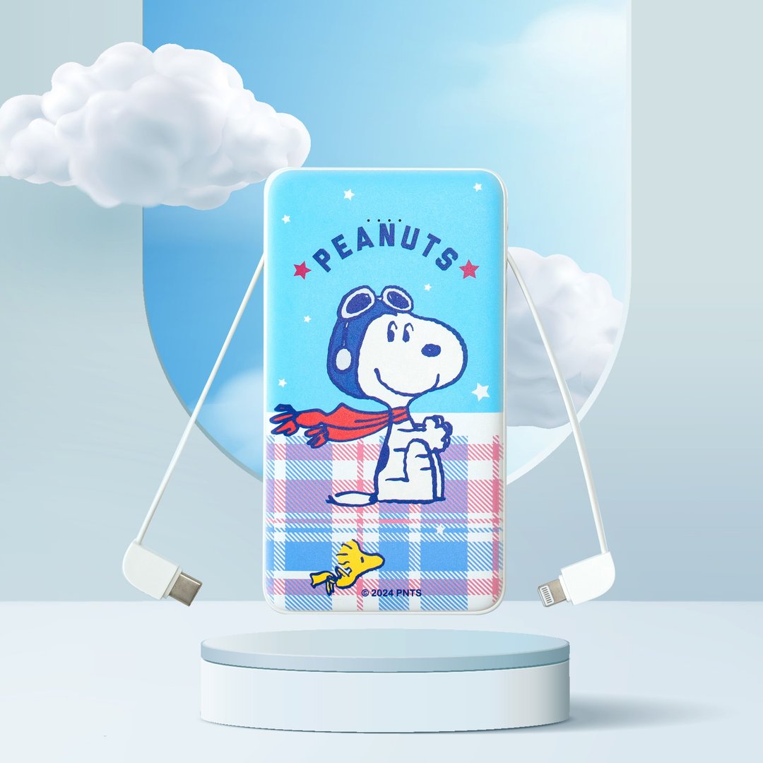 【PINKOI独家】史努比自带双线PD快充行动电源10000mAh(台湾制) - 充电宝/传输线 - 其他材质 蓝色