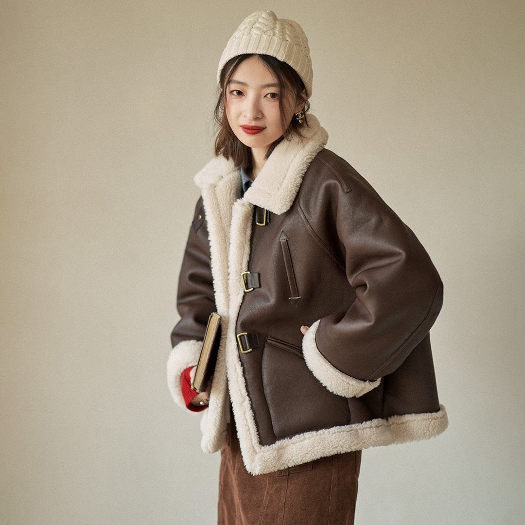 仿皮毛一体短款外套|外套|冬款|Sora-1412 - 女装休闲/机能外套 - 羊毛 