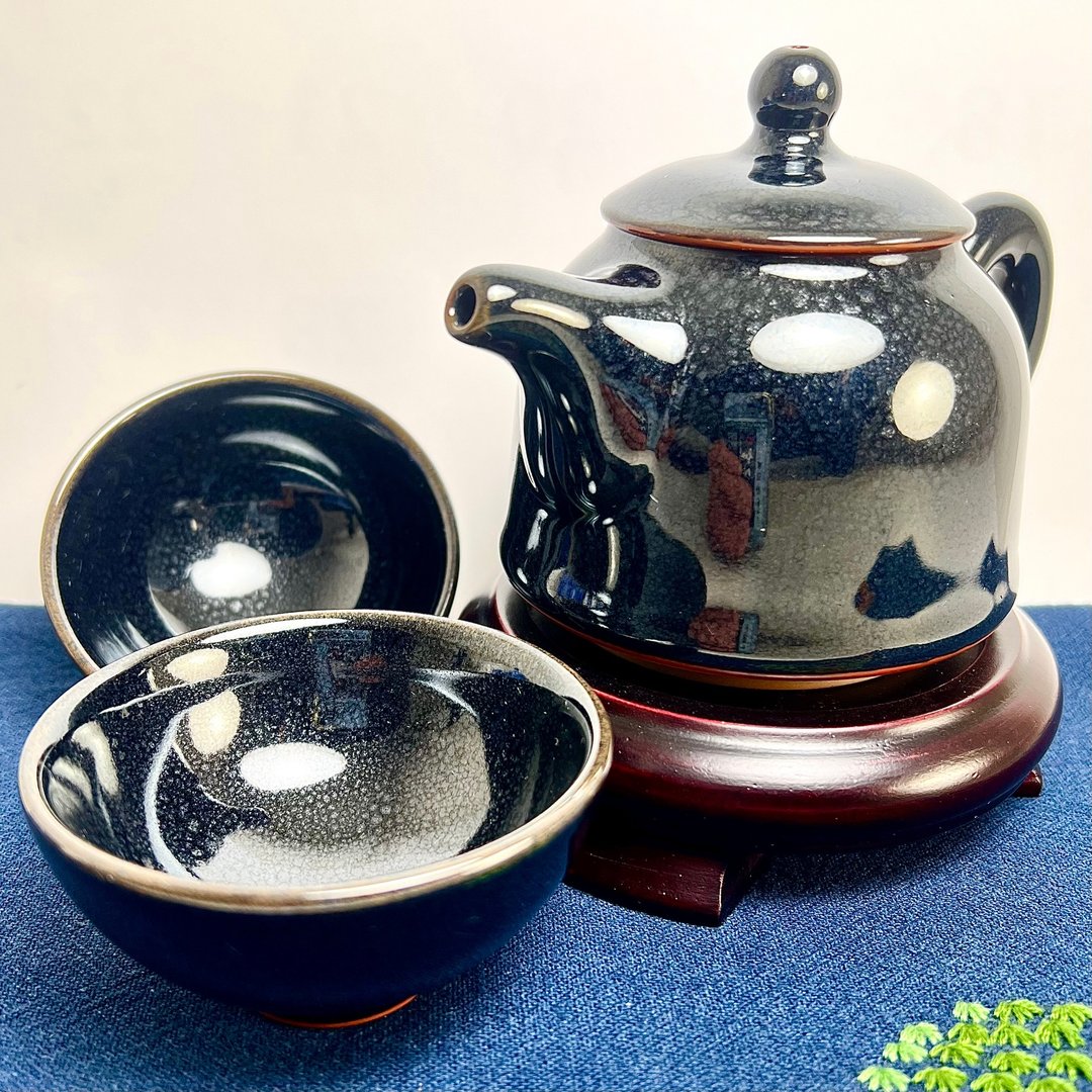 【大立窑】黑油滴天目一壶二杯组  天目系列 - 茶具/茶杯 - 陶 