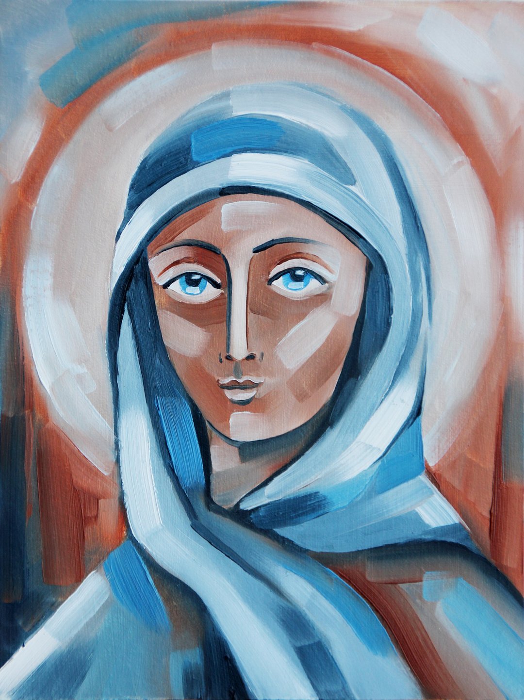 Virgin Mary Painting Madonna Original Art Our Lady Artwork Small Oil Wall Art - 海报/装饰画/版画 - 其他材质 咖啡色