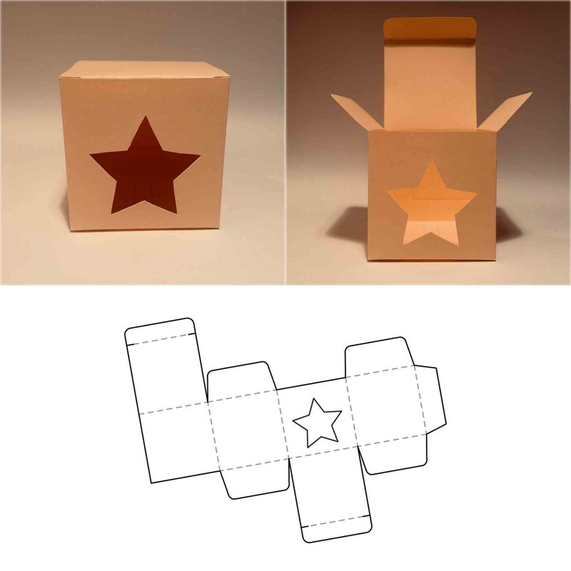 Star gift box template, star box, box with window, wedding favor box, Cricut, A4 - 图文模板设计 - 其他材质 