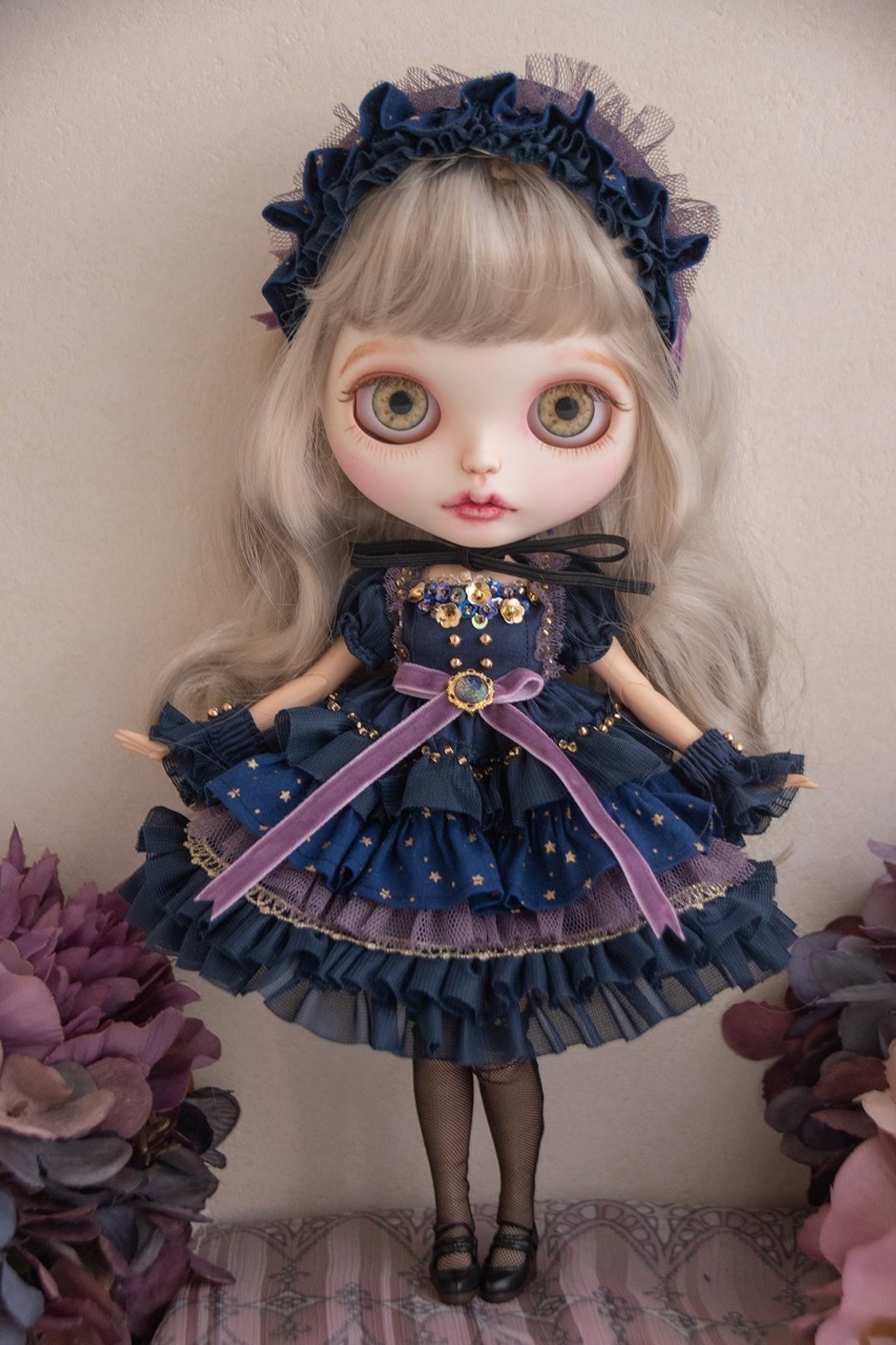 Mysterious One-Piece Blythe Clothes Midnight Serenade Dress - 其他 - 棉 蓝色
