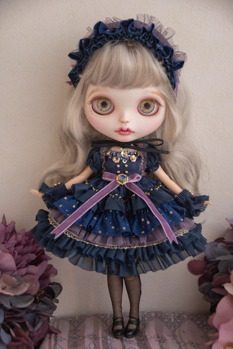 Mysterious One-Piece Blythe Clothes Midnight Serenade Dress - 其他 - 棉．麻 蓝色