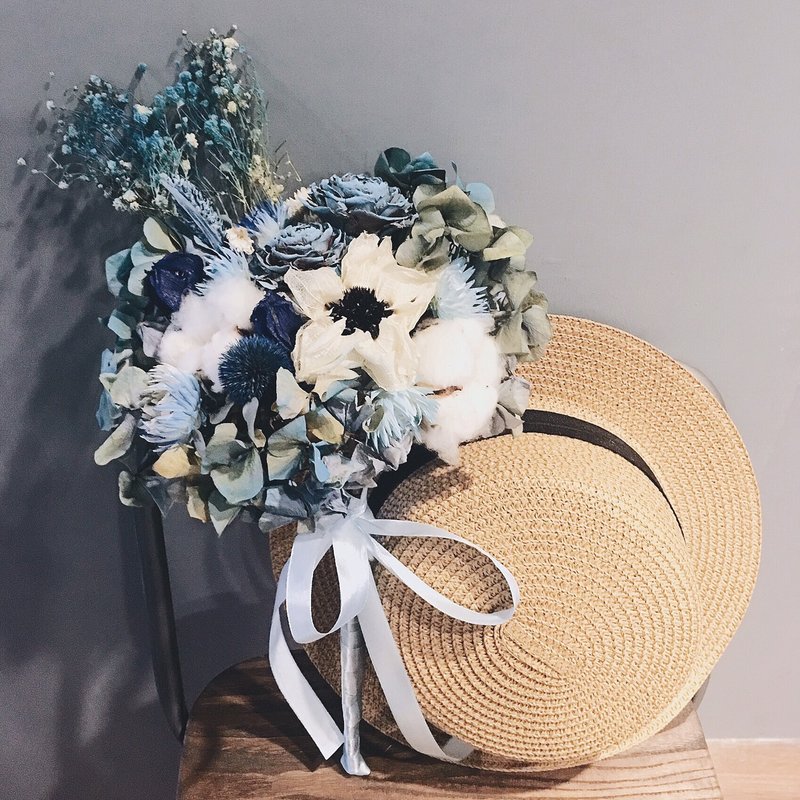 “ Le Jardin ”海湾恋人 手做干燥花捧花 婚礼/外拍 - 植栽/盆栽 - 纸 蓝色