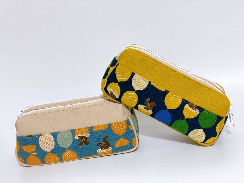 双层拉链笔袋、化妆袋、收纳袋 - 铅笔盒/笔袋 - 棉．麻 黄色
