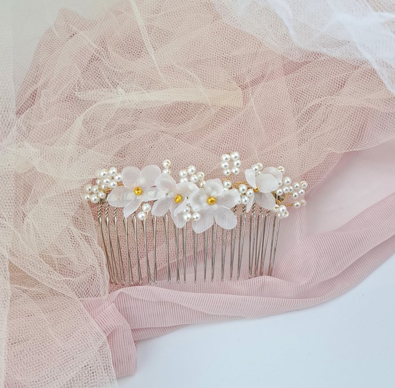 轻纱小花发梳 新娘头花 宴会头饰 发饰 【高贵典雅格调】WH020 - 发饰 - 丝．绢 白色