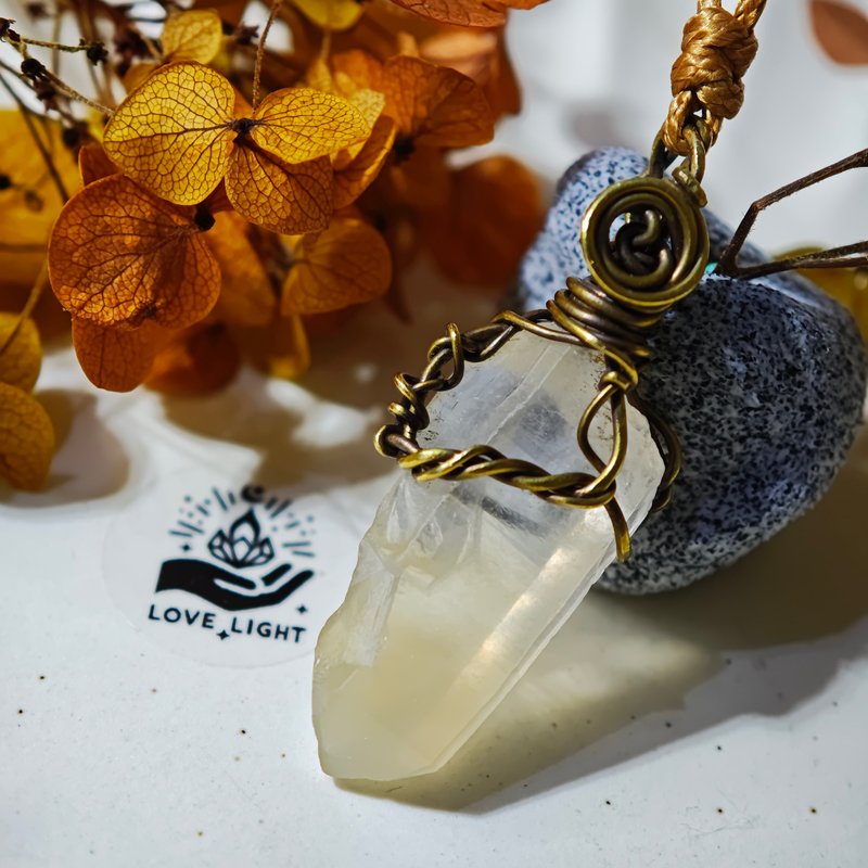 天然兔毛水晶 黄铜项链 黄兔毛原矿 - 项链 - 水晶 黄色