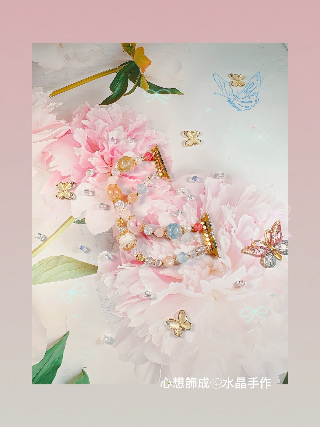 订制apple watch 表带 心花绽放 紫锂辉红纹晶月光石 水晶 - 表带 - 水晶 多色