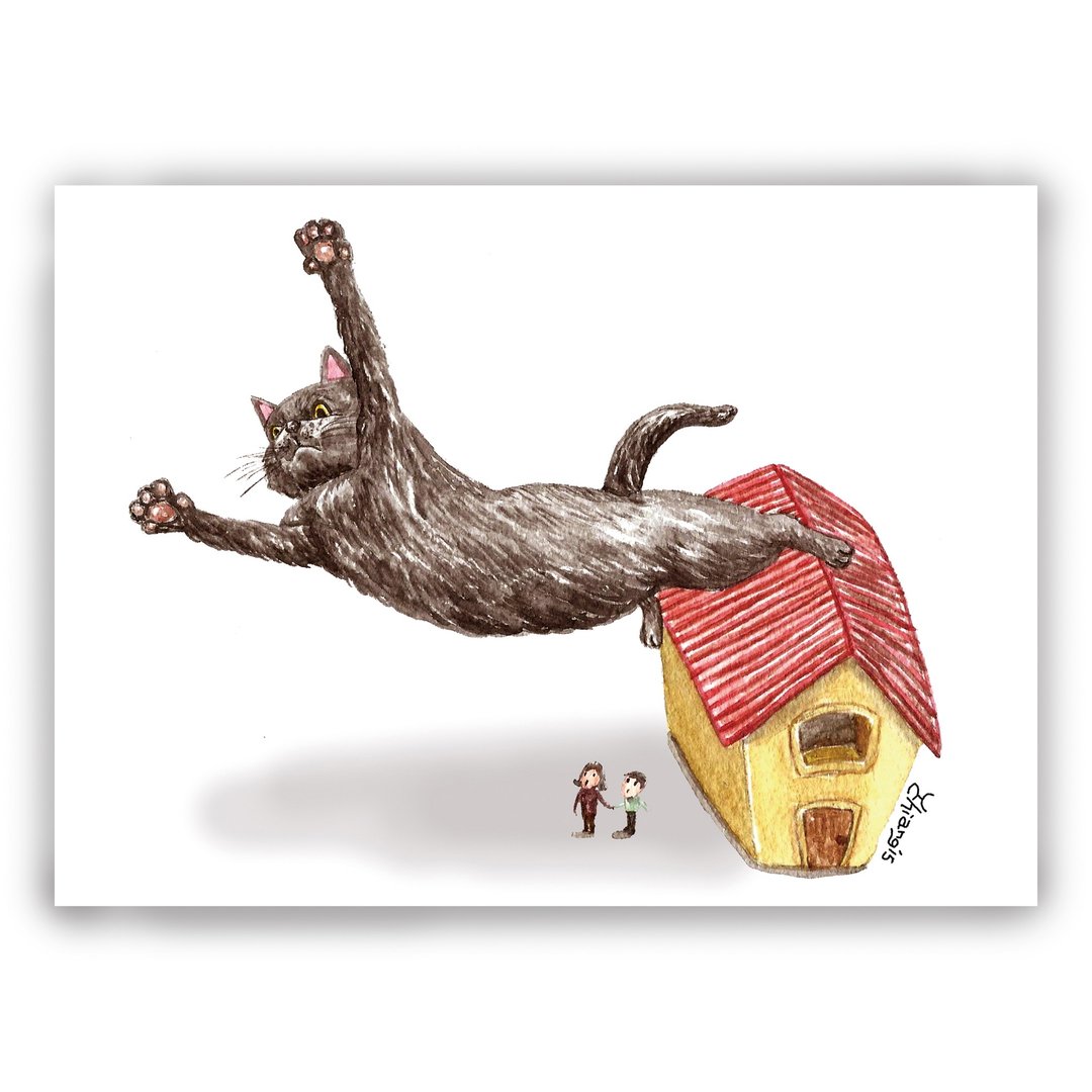 手绘插画万用卡/卡片/明信片/插画卡--猫 黑猫 小猫咪 飞天猫 - 卡片/明信片 - 纸 