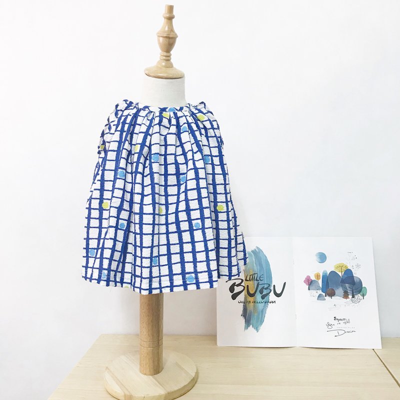 趣味线条 削肩蓬蓬上衣 - 童装上衣 - 棉．麻 蓝色