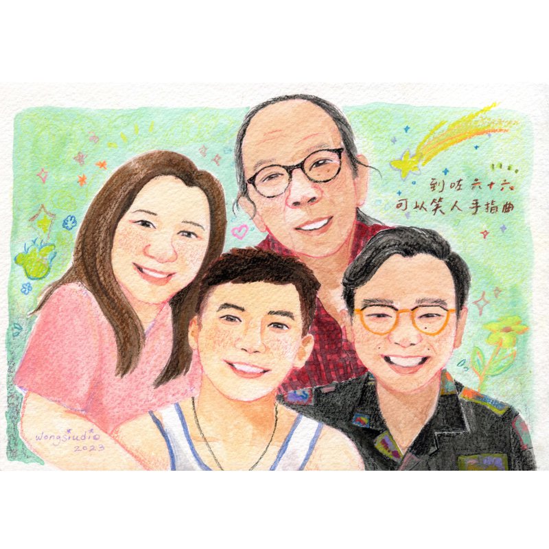定制化 水彩似颜绘 / 家庭 - 订制画像 - 纸 白色