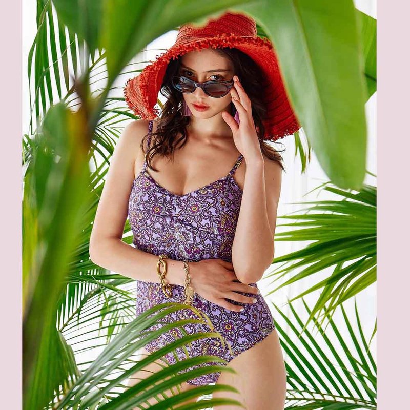 快速出货  MIT 少女连身三角低叉泳装 - 女装泳衣/比基尼 - 尼龙 紫色