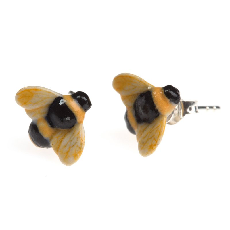 AndMary 手绘瓷耳环-蜜蜂 礼盒装 Bee Earrings - 耳环/耳夹 - 瓷 橘色