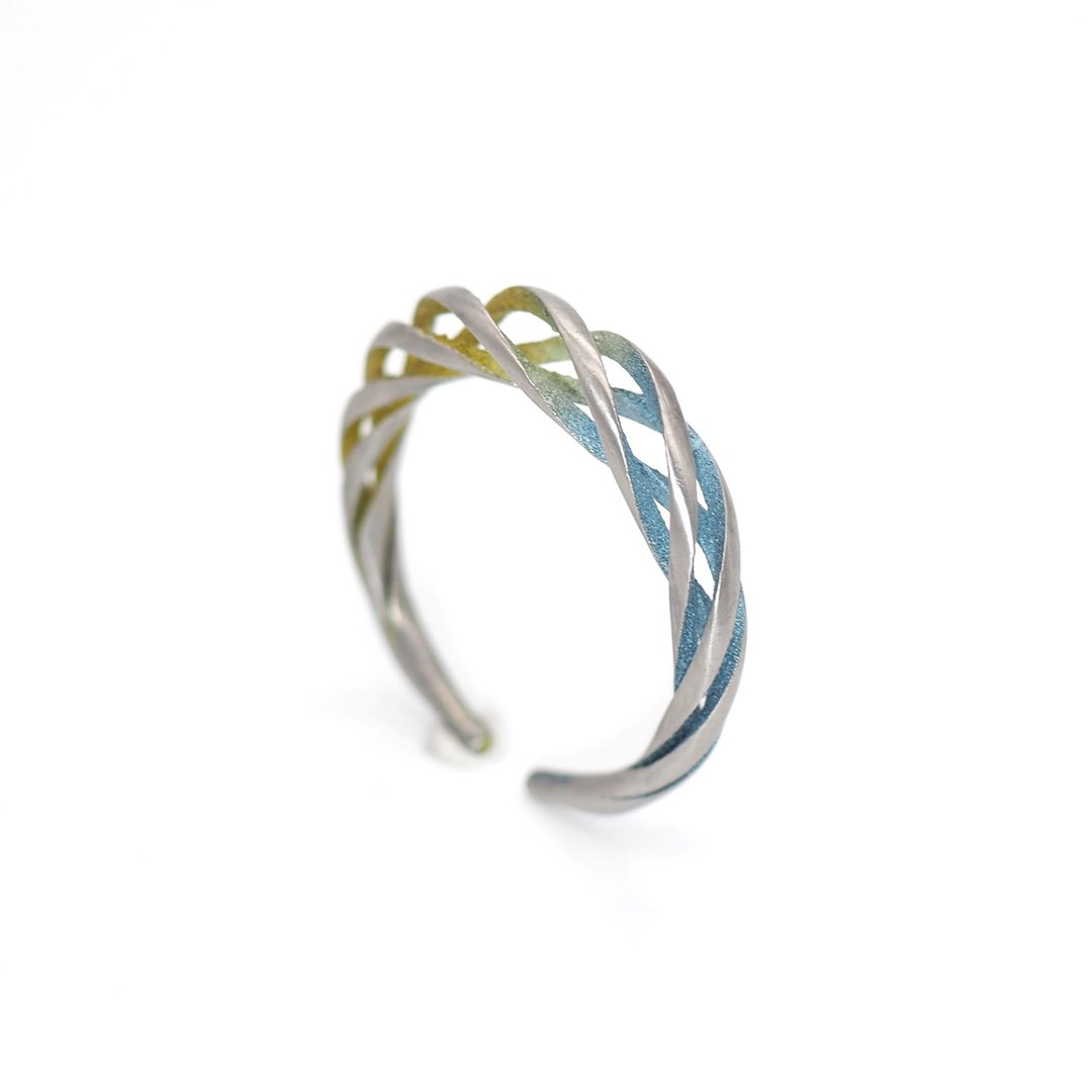 The Vivid Blue and Yellow Gradation Mat Finishing ring Circle of Seasons - 戒指 - 其他金属 黄色
