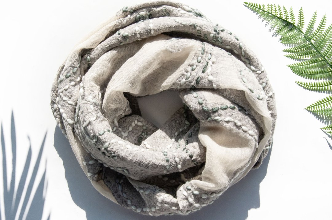 喀什米尔Cashmere/水煮羊毛披肩/针织围巾/刺绣围巾/羊绒披巾-花 - 围巾/披肩 - 羊毛 多色