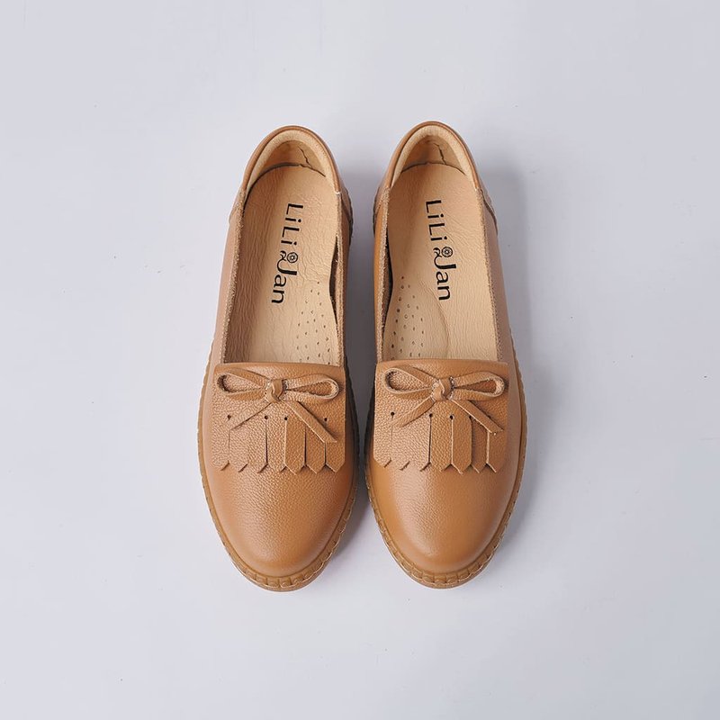 零码【英式漫步】头层牛皮流苏乐福鞋_简约卡其 - 女款牛津鞋/乐福鞋 - 真皮 咖啡色