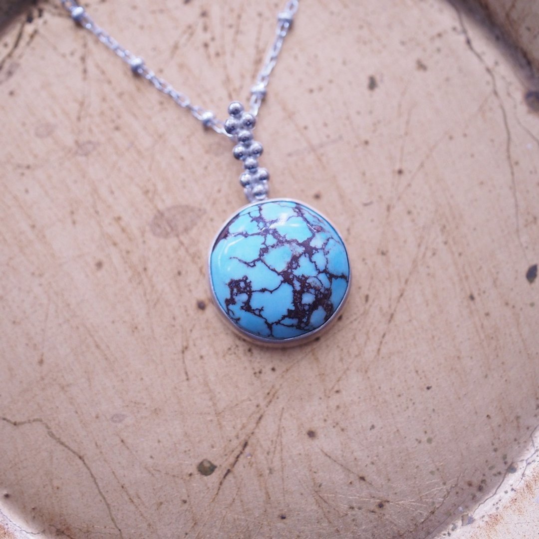 天然绿松石 美国产 土耳其石 纯银手工包镶 项链 Turquoise - 项链 - 半宝石 蓝色